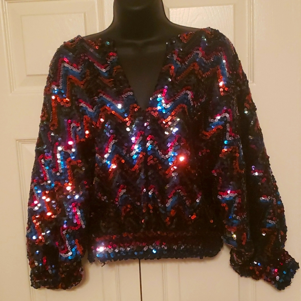 Multicolor Vintage Style Sequin Top
